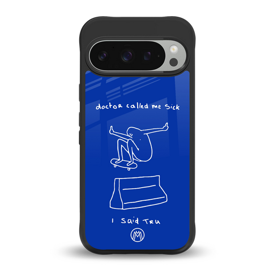 sick skateboarder blue doodle back phone cover | glass case for google pixel 9 pro xl