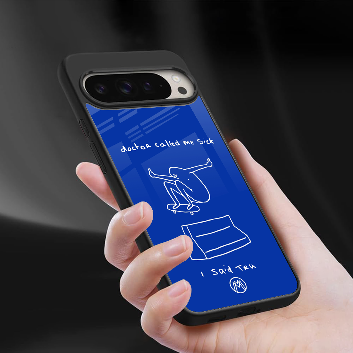 sick skateboarder blue doodle back phone cover | glass case for google pixel 9 pro