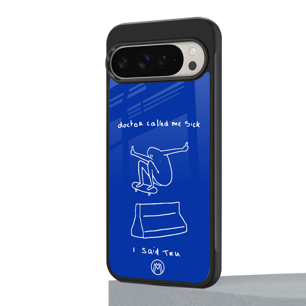 sick skateboarder blue doodle back phone cover | glass case for google pixel 9 pro