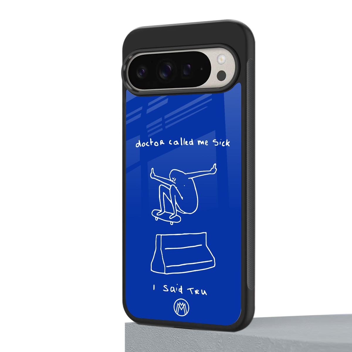 sick skateboarder blue doodle back phone cover | glass case for google pixel 9 pro