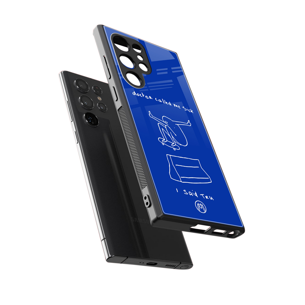 sick skateboarder blue doodle back phone cover | glass case for samsung galaxy s23 ultra
