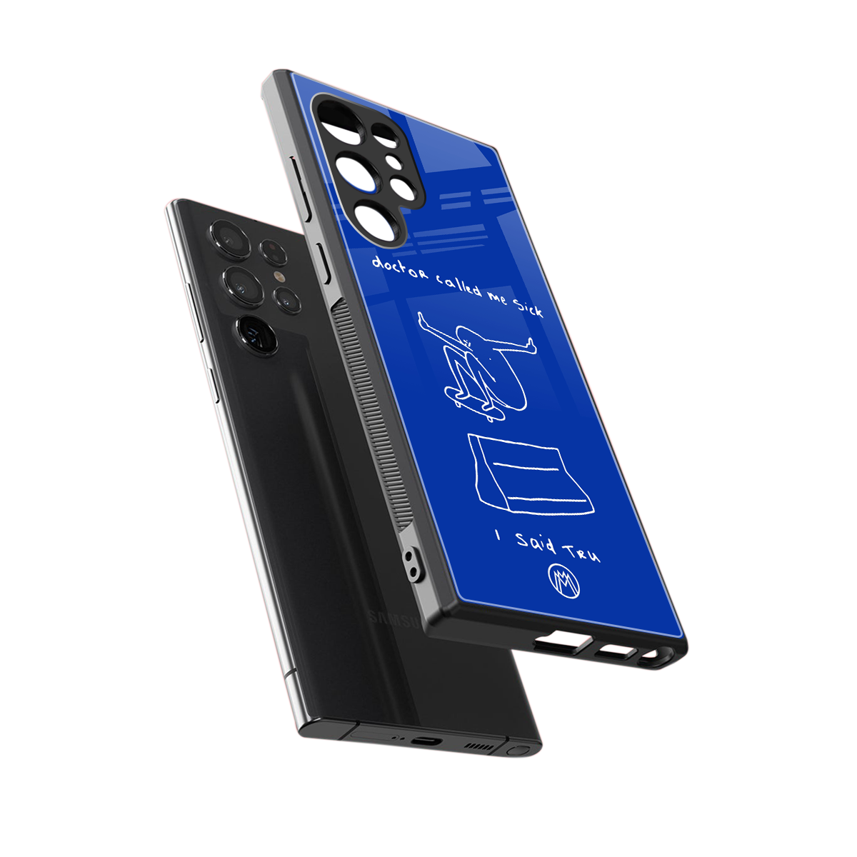 sick skateboarder blue doodle back phone cover | glass case for samsung galaxy s23 ultra