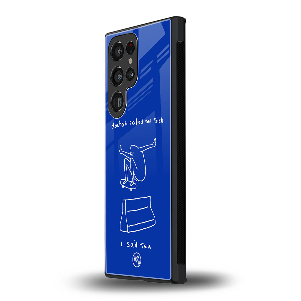 sick skateboarder blue doodle back phone cover | glass case for samsung galaxy s23 ultra