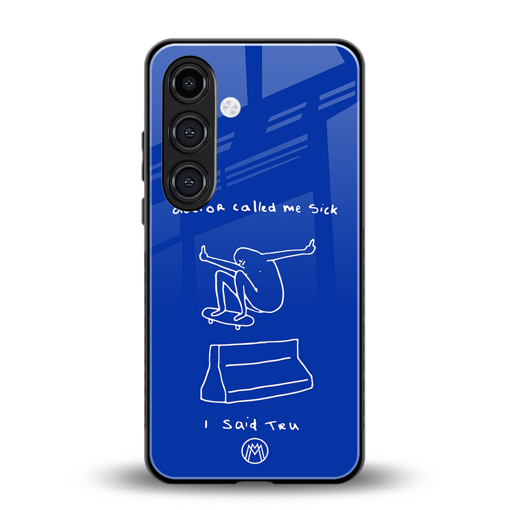 sick skateboarder blue doodle back phone cover | glass case for samsung galaxy s24 plus