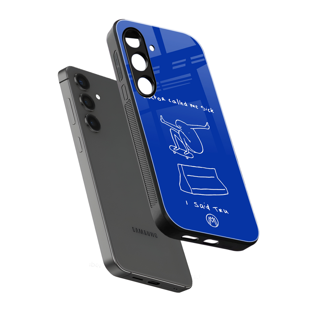 sick skateboarder blue doodle back phone cover | glass case for samsung galaxy s24 plus