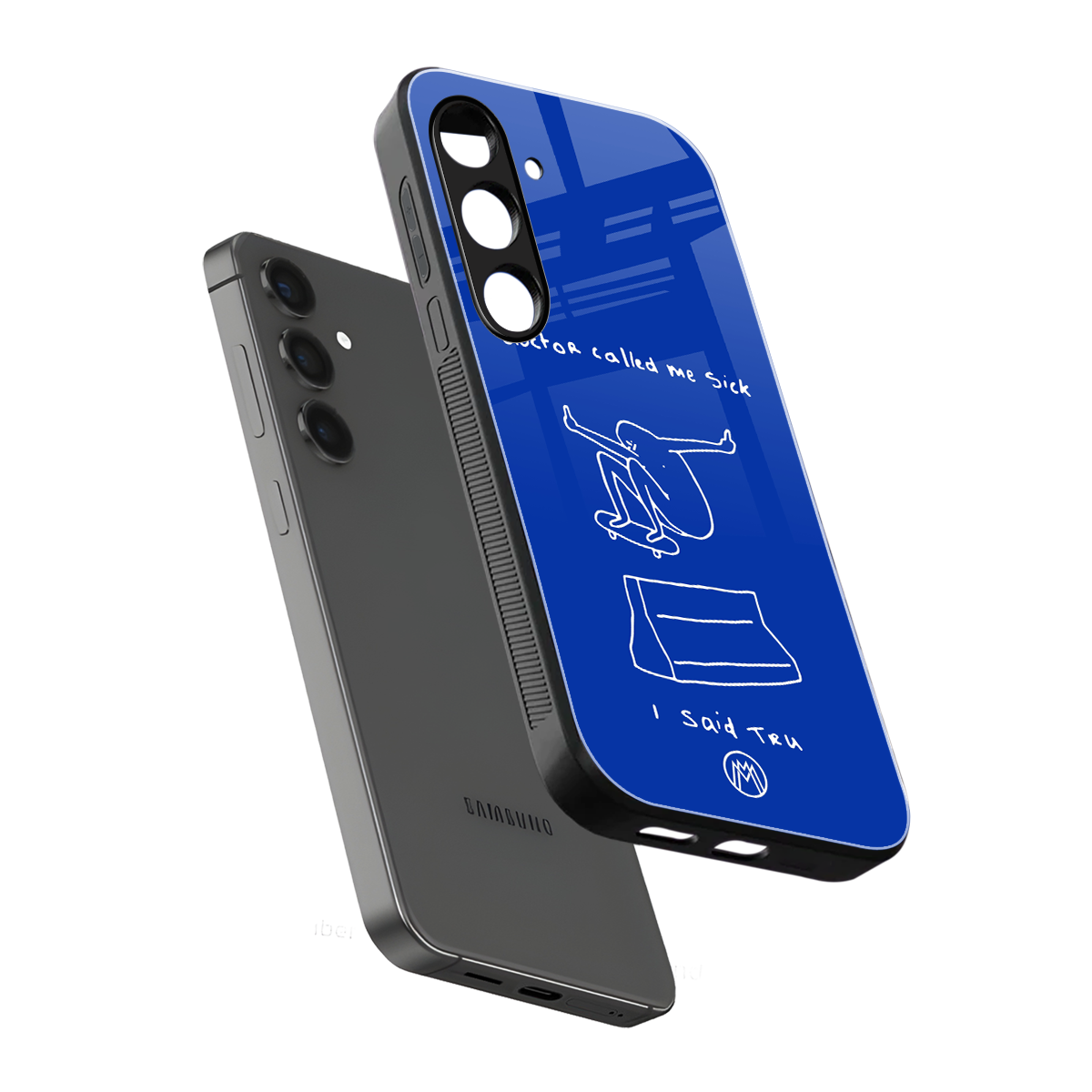 sick skateboarder blue doodle back phone cover | glass case for samsung galaxy s24 plus