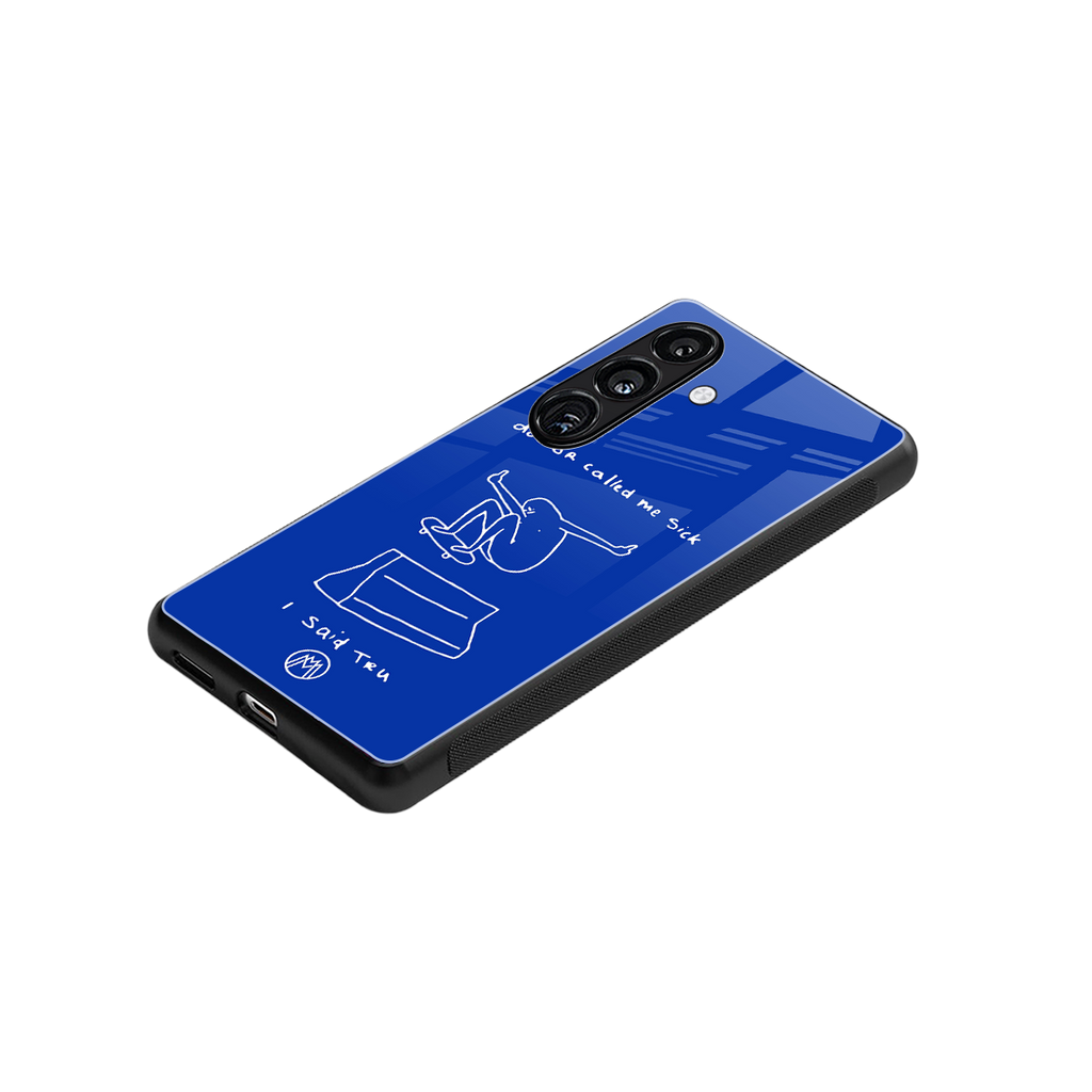 sick skateboarder blue doodle back phone cover | glass case for samsung galaxy s24 fe