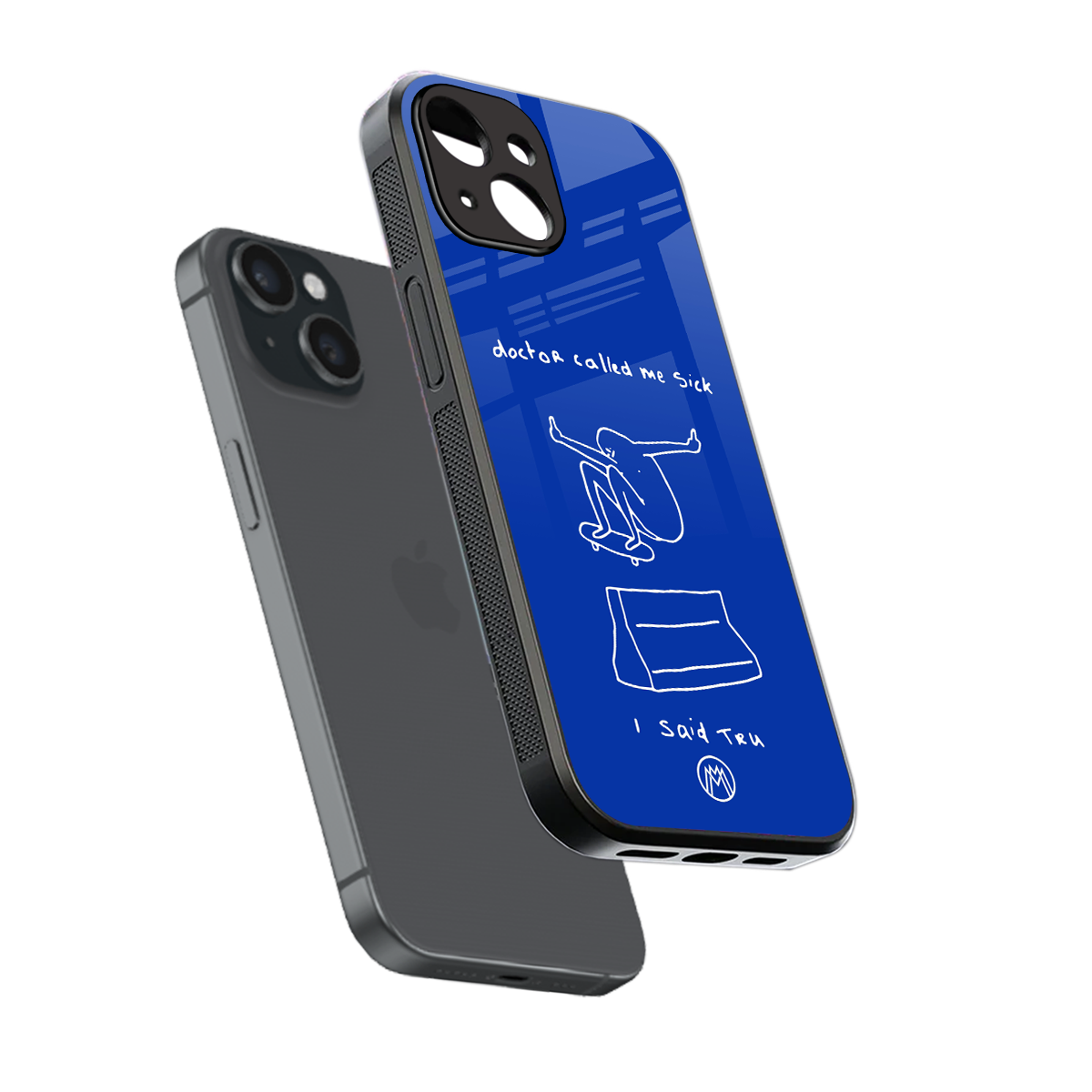 sick skateboarder blue doodle back phone cover | glass case for iphone 15