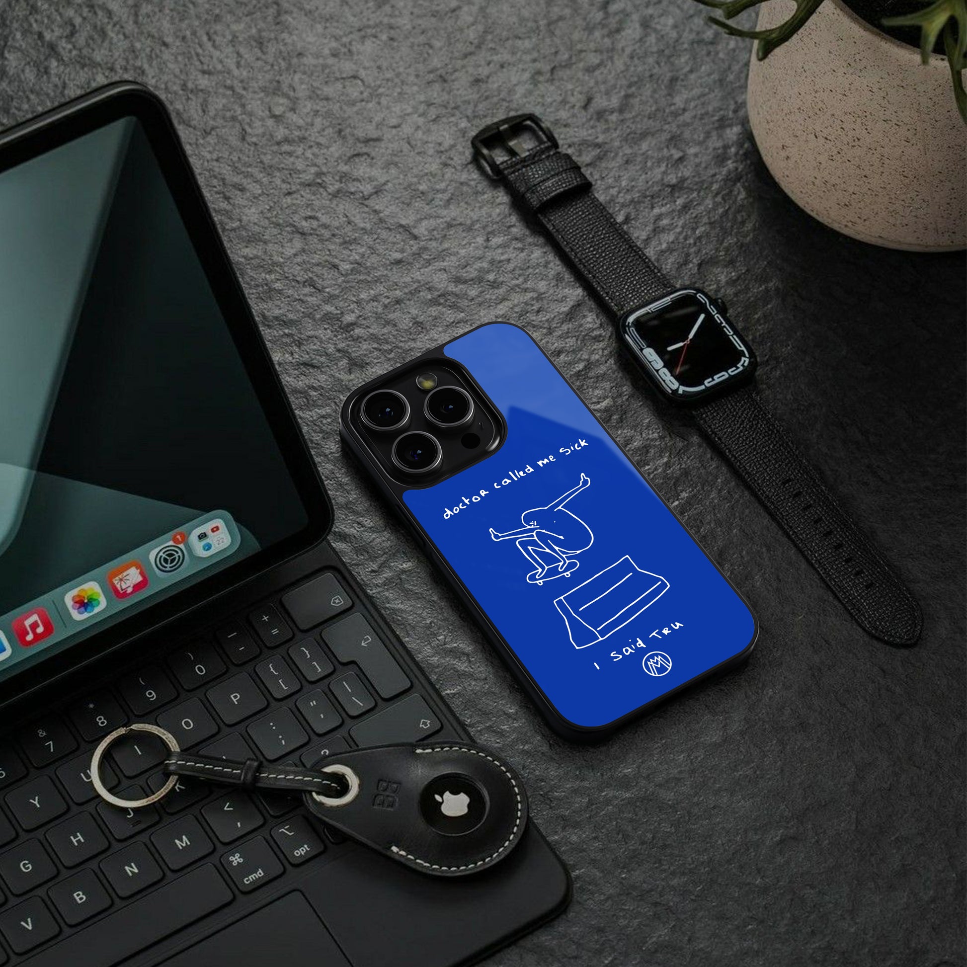 sick skateboarder blue doodle back phone cover | glass case for Google Pixel 8