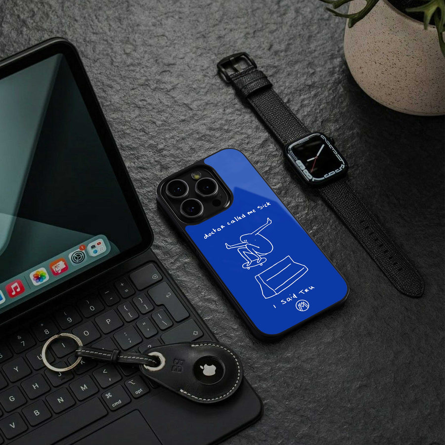 Sick Skateboarder Blue Doodle Phone Cover | Glass Case