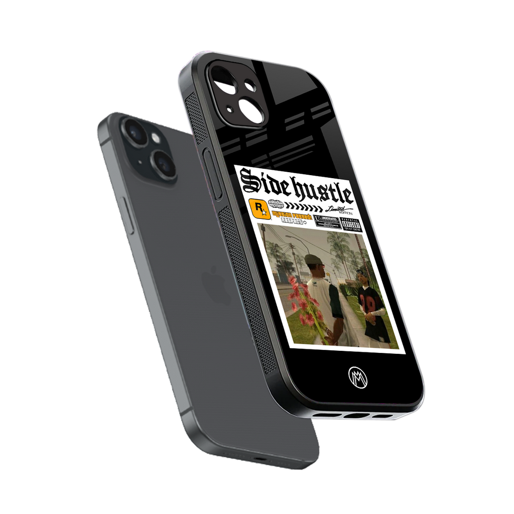 side hustle back phone cover | glass case for iphone 15 plus