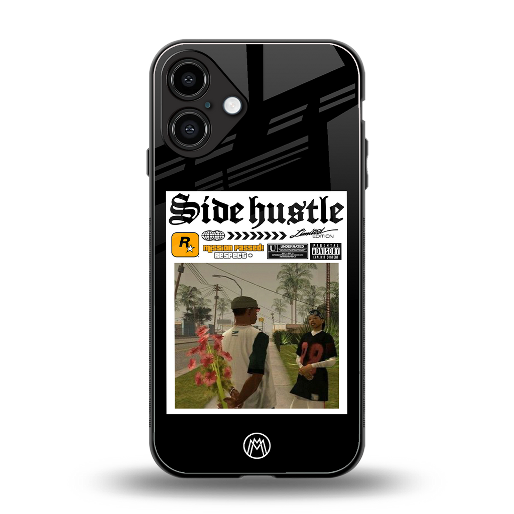 side hustle back phone cover | glass case for iphone 16 plus