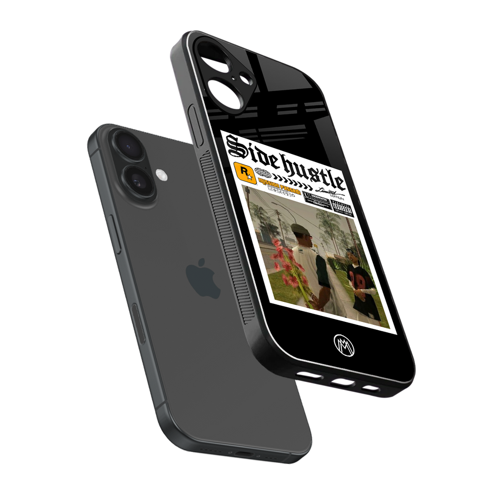 side hustle back phone cover | glass case for iphone 16 plus