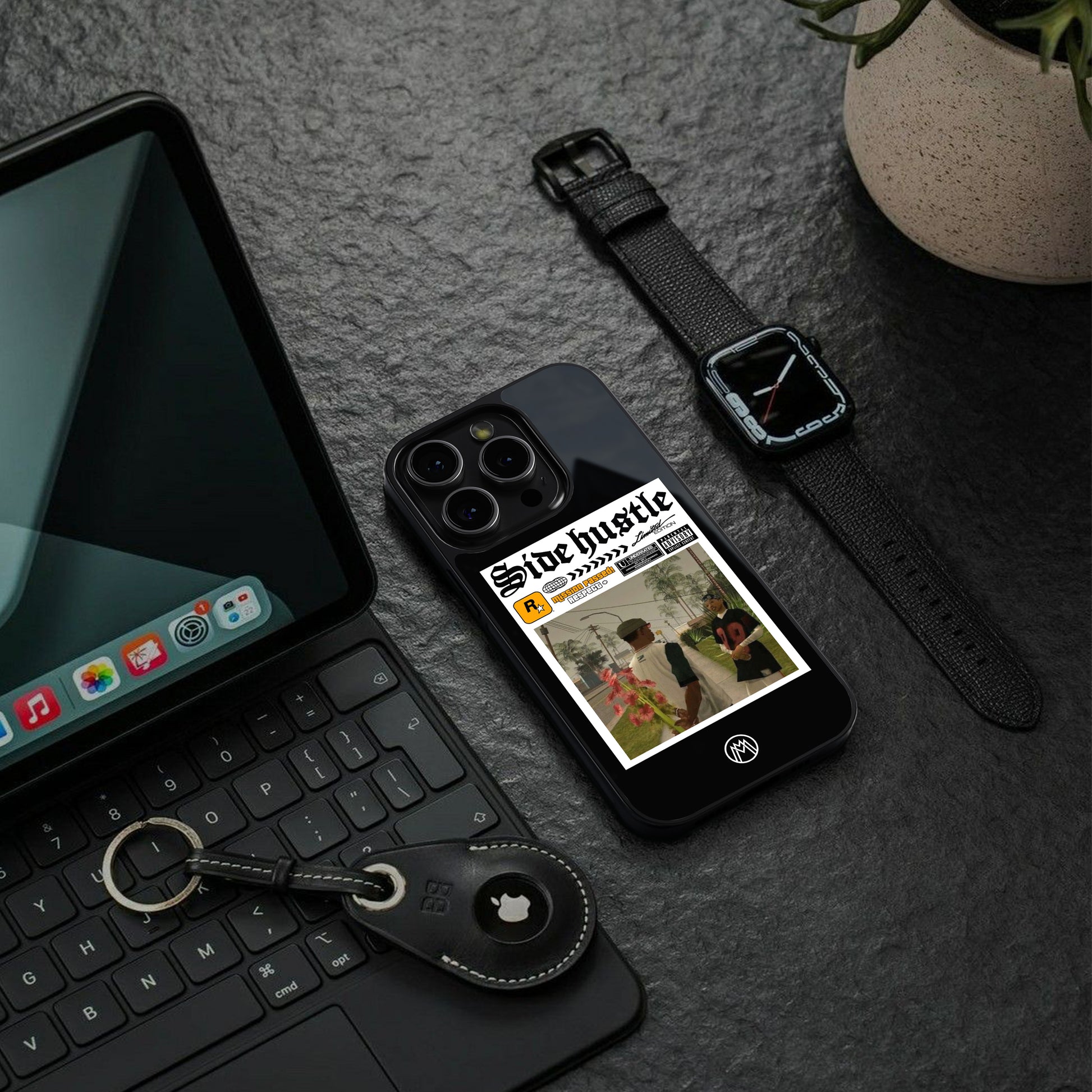 side hustle back phone cover | glass case for iphone 16 pro