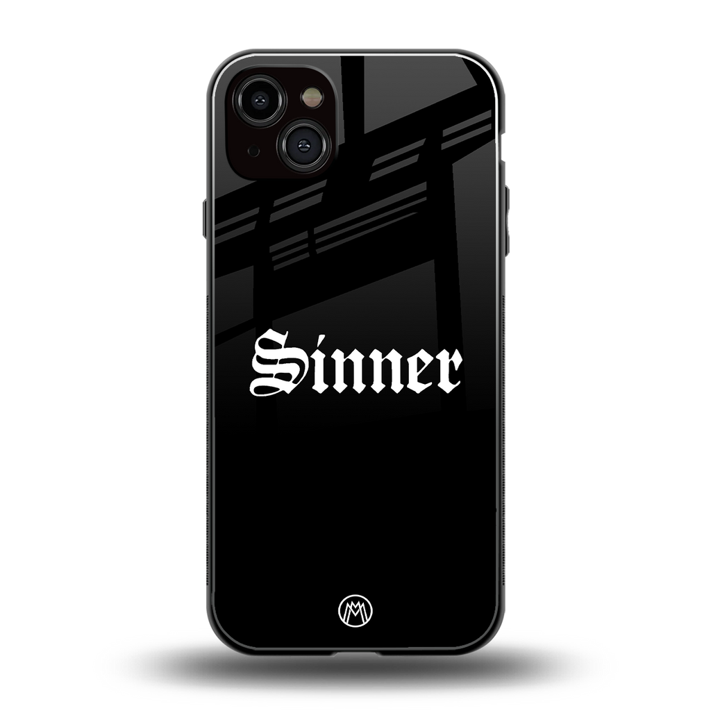 sinner back phone cover | glass case for iphone 14 plus