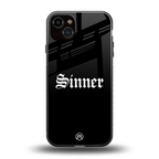 sinner back phone cover | glass case for iphone 14 plus