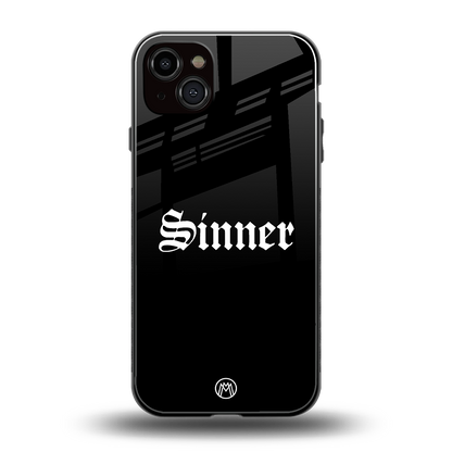 sinner back phone cover | glass case for iphone 14 plus