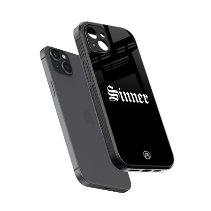 sinner back phone cover | glass case for iphone 14 plus