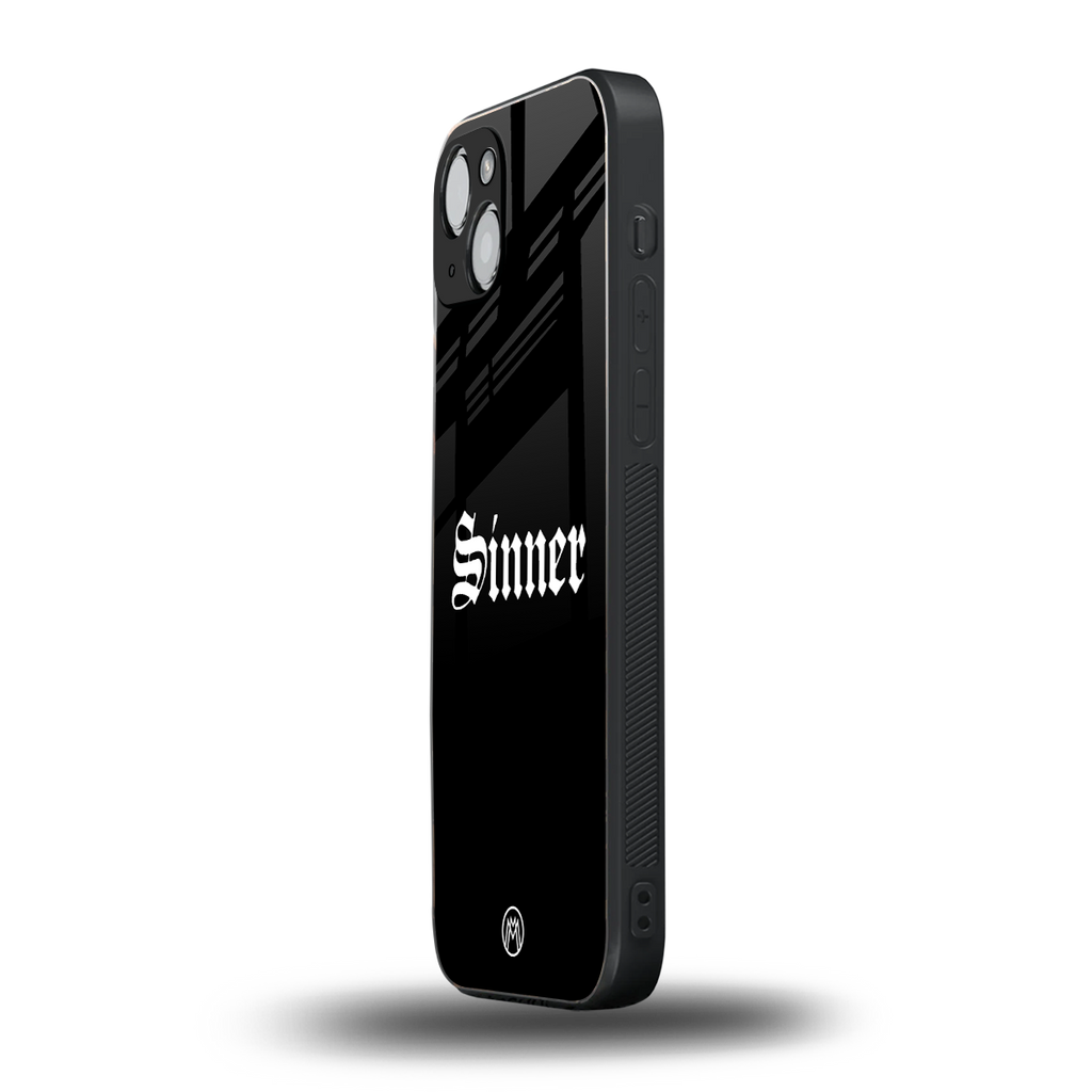 sinner back phone cover | glass case for iphone 14 plus