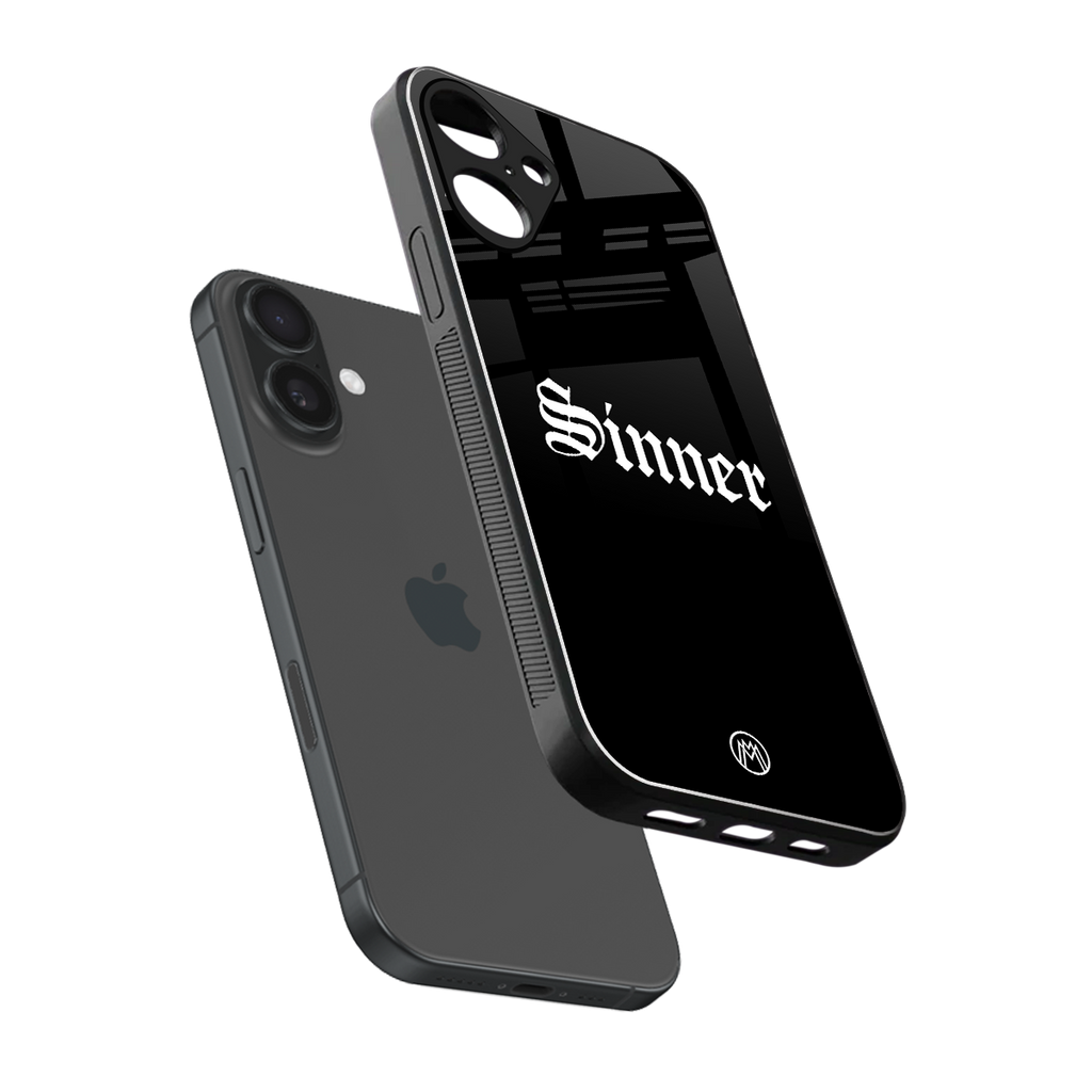 sinner back phone cover | glass case for iphone 16 plus