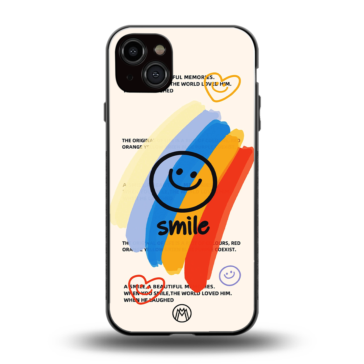 smile colourful back phone cover | glass case for iphone 15 plus