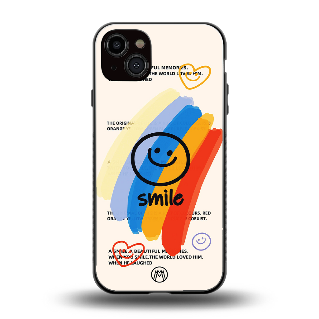 smile colourful back phone cover | glass case for iphone 14 plus