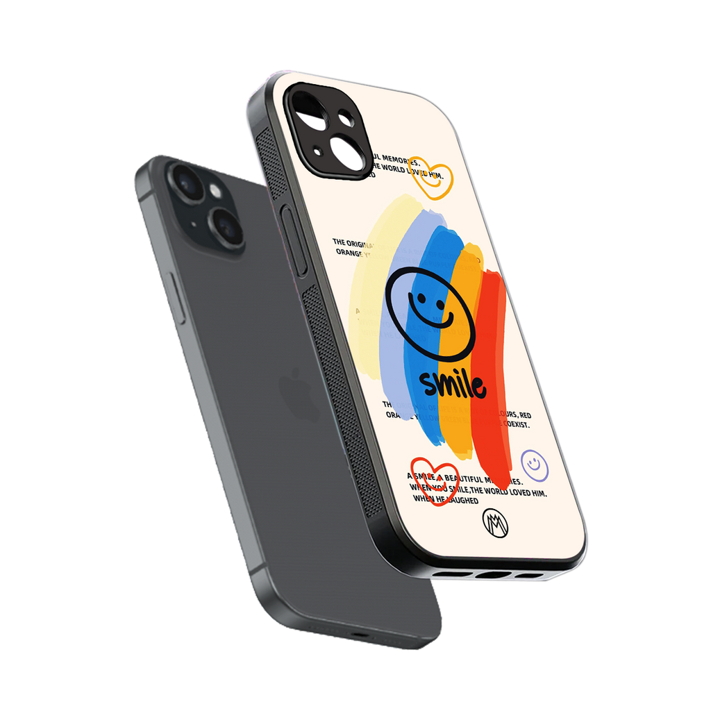 smile colourful back phone cover | glass case for iphone 14 plus