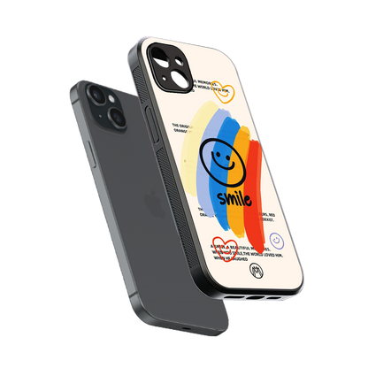 smile colourful back phone cover | glass case for iphone 14 plus