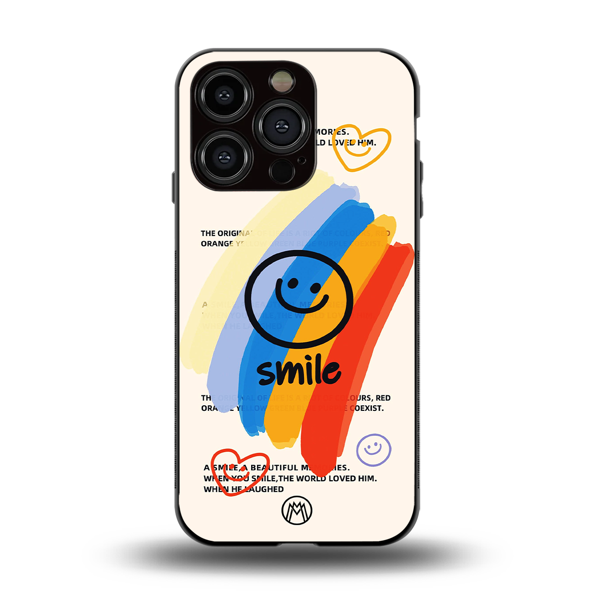 smile colourful back phone cover | glass case for iphone 14 pro