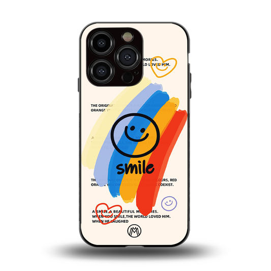 smile colourful back phone cover | glass case for iphone 14 pro
