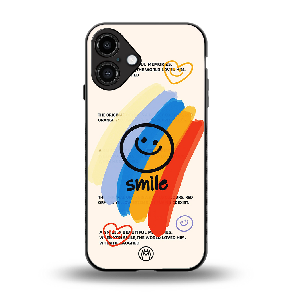 smile colourful back phone cover | glass case for iphone 16 plus