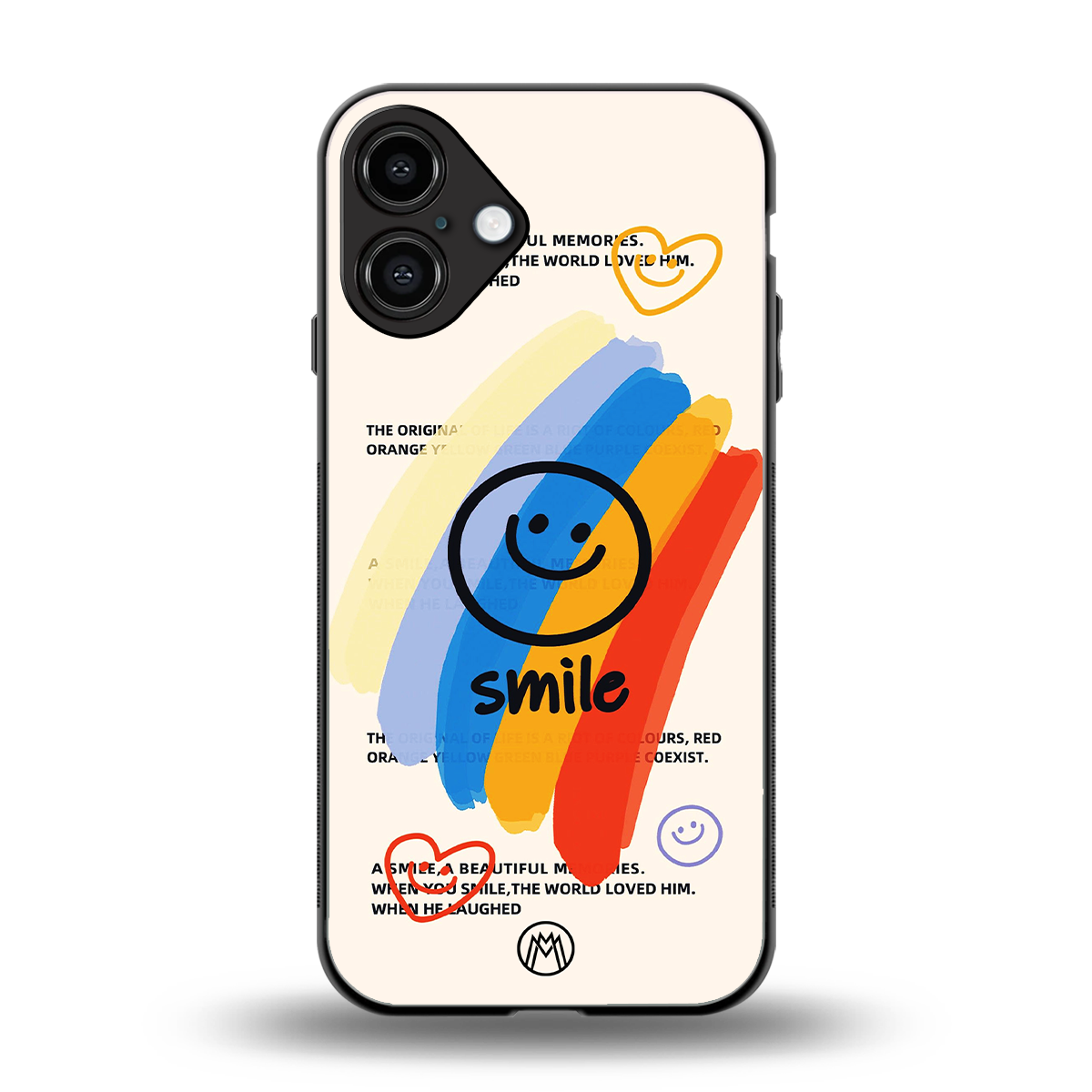 smile colourful back phone cover | glass case for iphone 16 plus