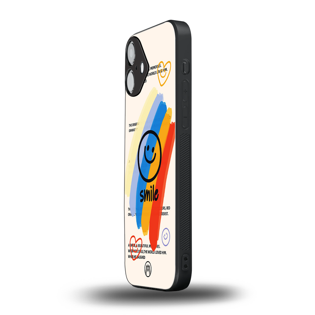 smile colourful back phone cover | glass case for iphone 16 plus