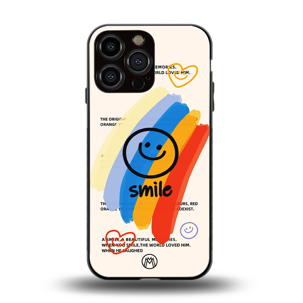 smile colourful back phone cover | glass case for iphone 16 pro max