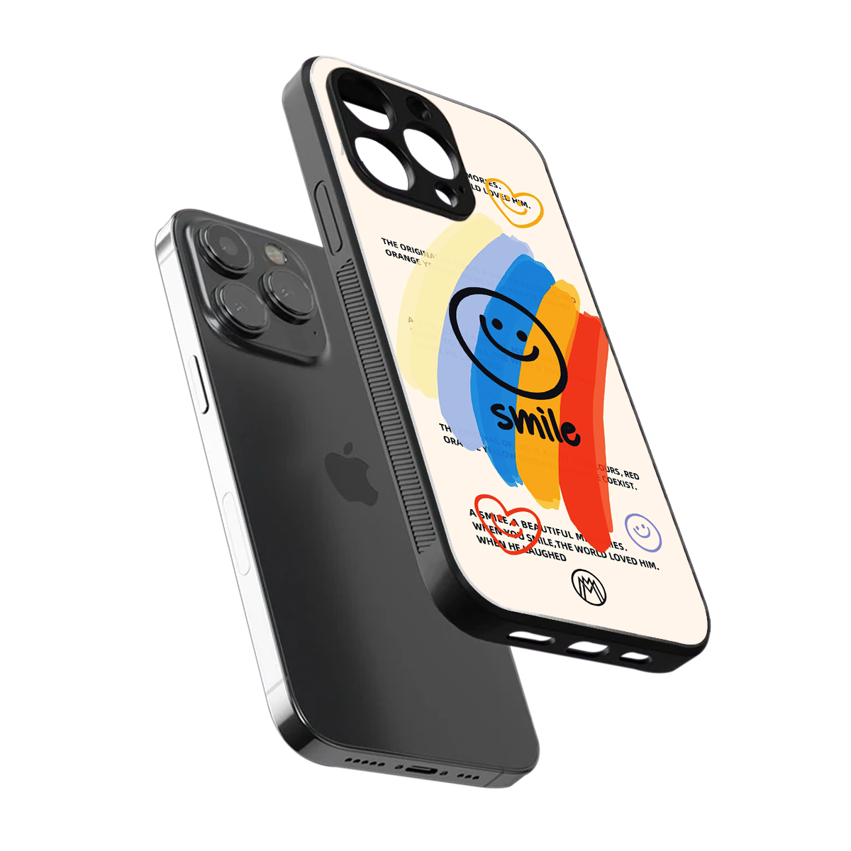 smile colourful back phone cover | glass case for iphone 16 pro max