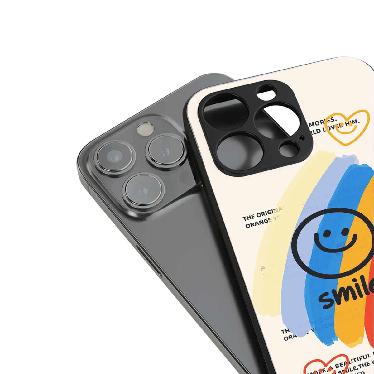 smile colourful back phone cover | glass case for iphone 14 plus