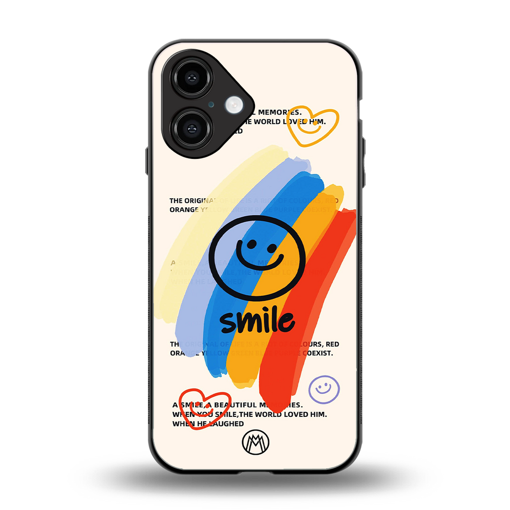 smile colourful back phone cover | glass case for iphone 16