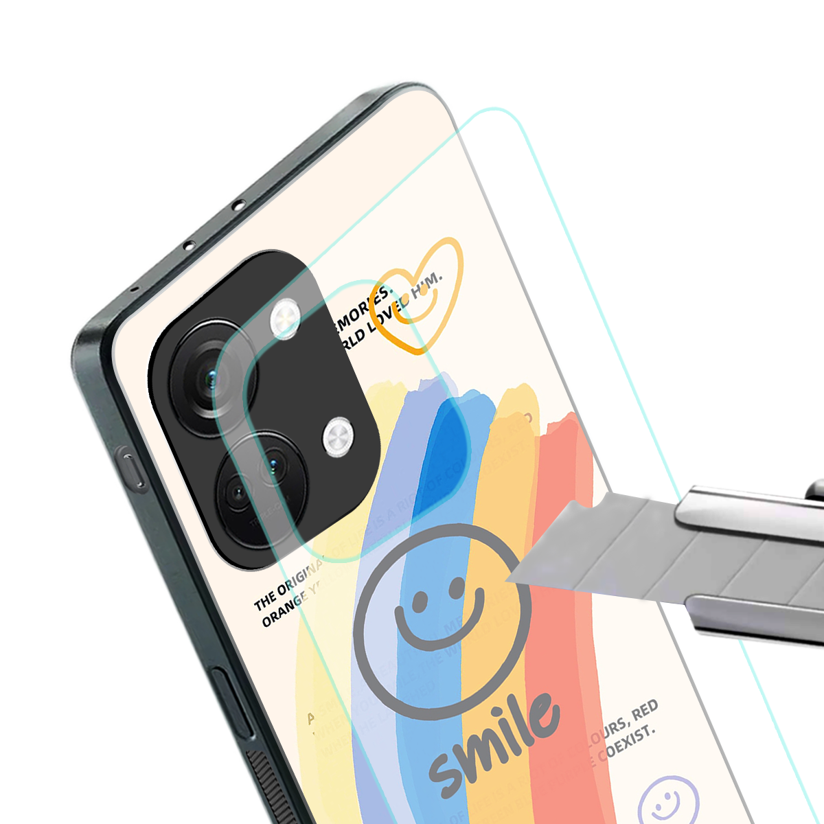 smile colourful back phone cover | glass case for oneplus nord 3
