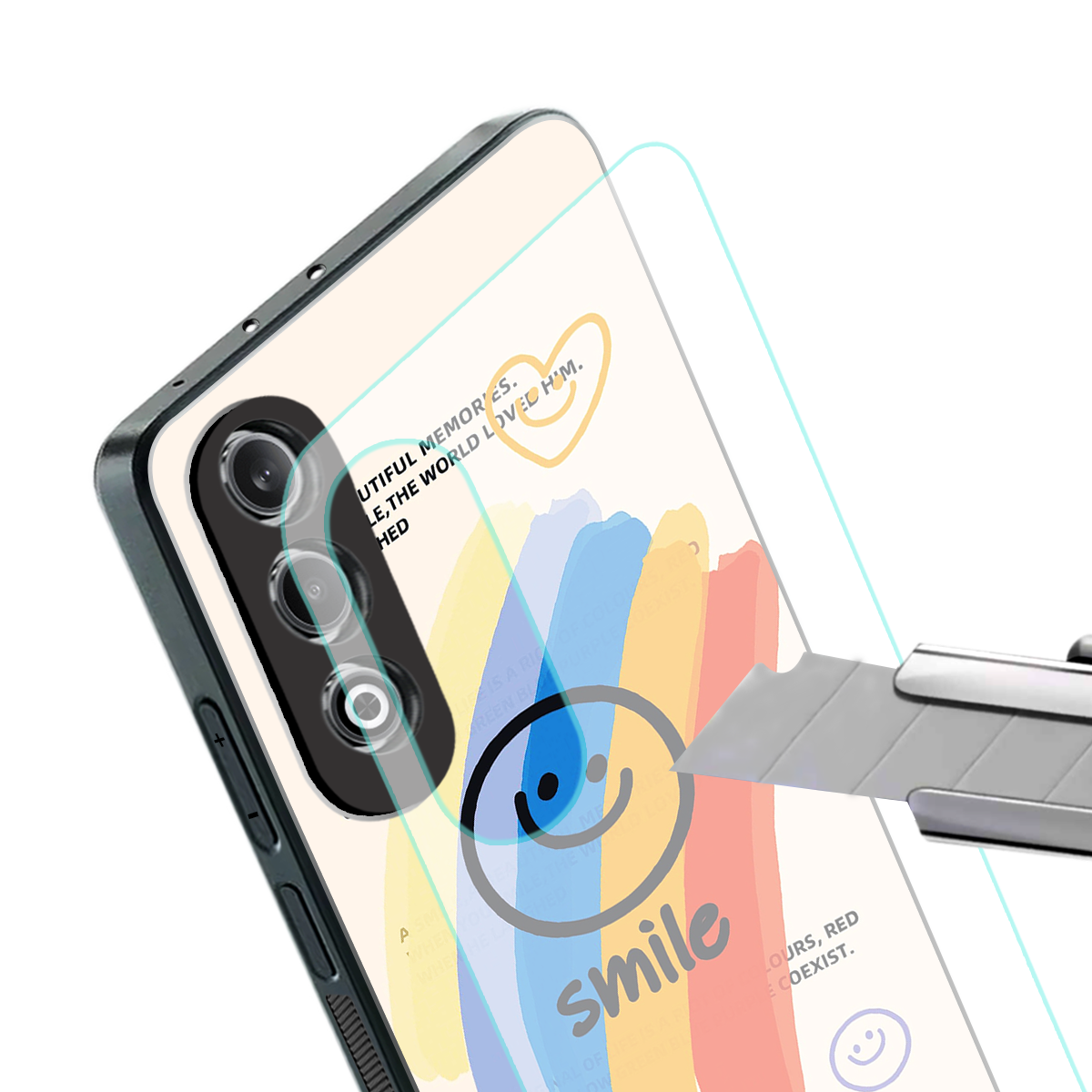 smile colourful back phone cover | glass case for oneplus nord ce 4