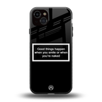 smile or naked black back phone cover | glass case for iphone 15 plus