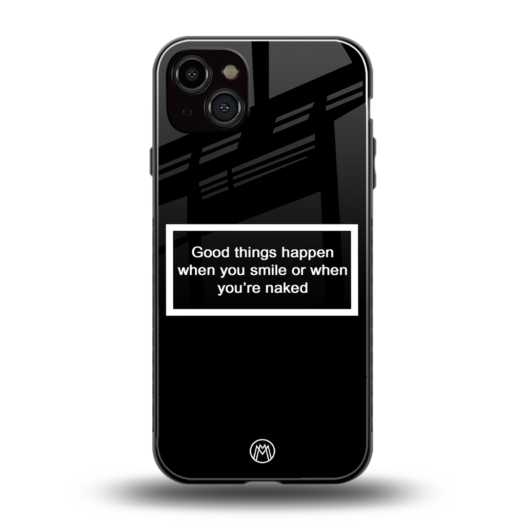 smile or naked black back phone cover | glass case for iphone 14 plus