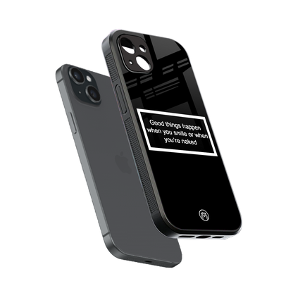 smile or naked black back phone cover | glass case for iphone 14 plus