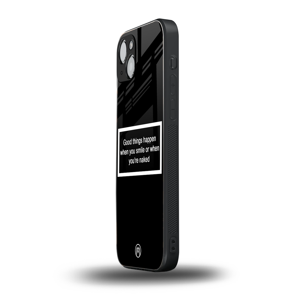 smile or naked black back phone cover | glass case for iphone 14 plus