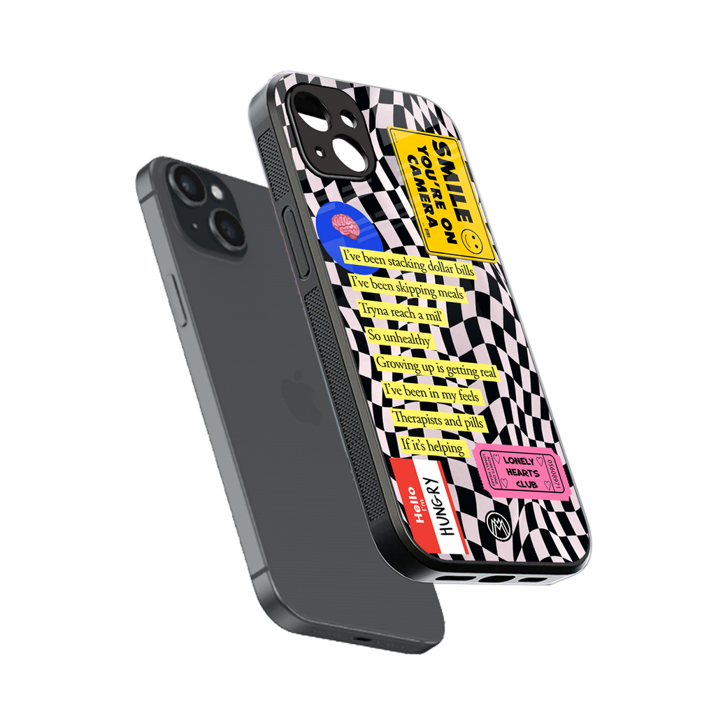 smile you're on camera back phone cover | glass case for iphone 15 plus