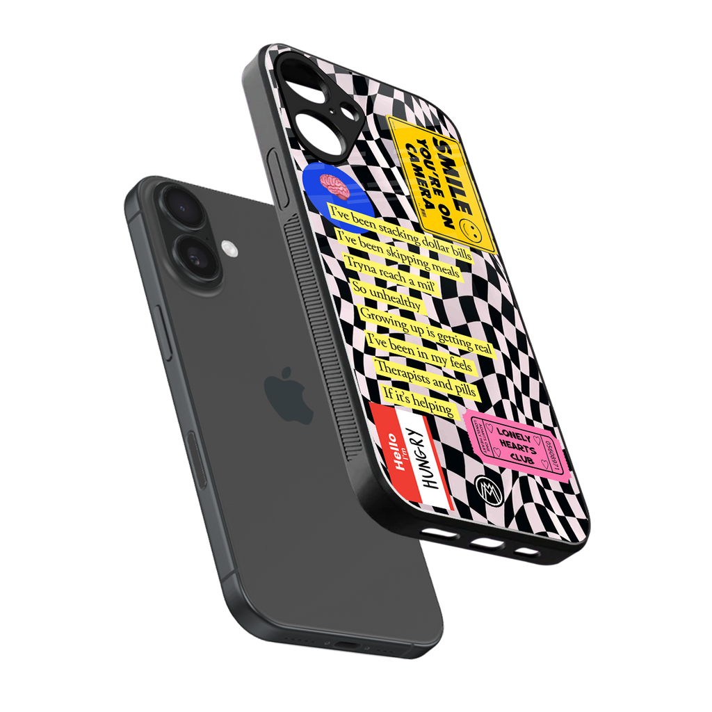 smile you're on camera back phone cover | glass case for iphone 16 plus