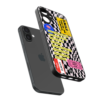 smile you're on camera back phone cover | glass case for iphone 16 plus