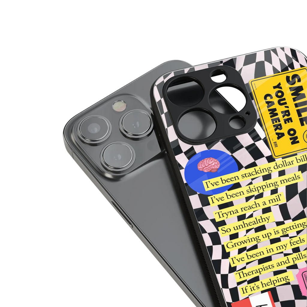 smile you're on camera back phone cover | glass case for iphone 16 plus