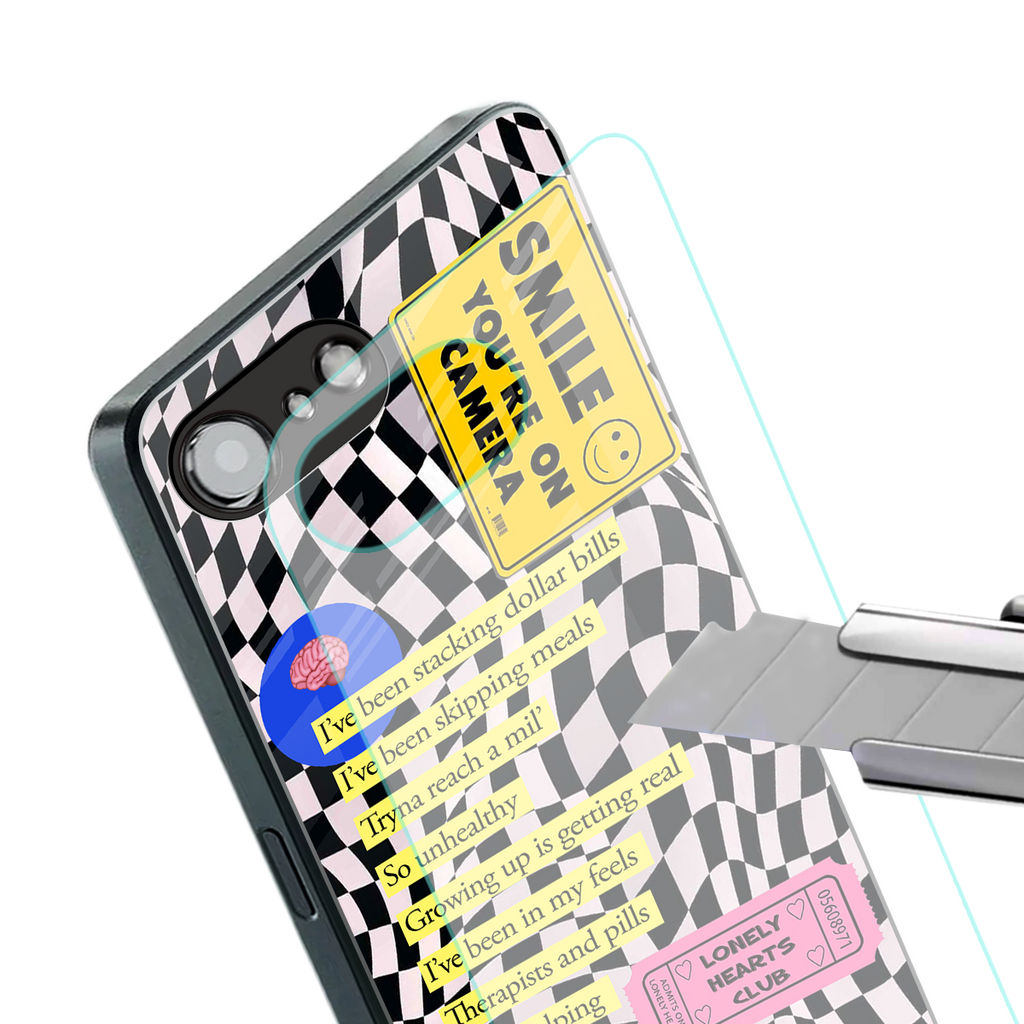 smile you're on camera back phone cover | glass case for iphone 16e