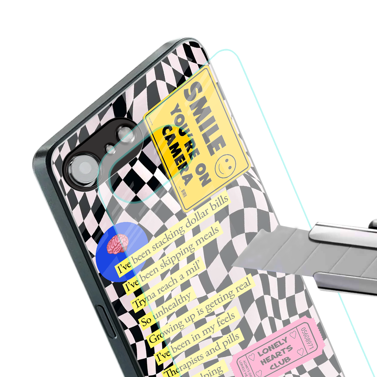 smile you're on camera back phone cover | glass case for iphone 16e