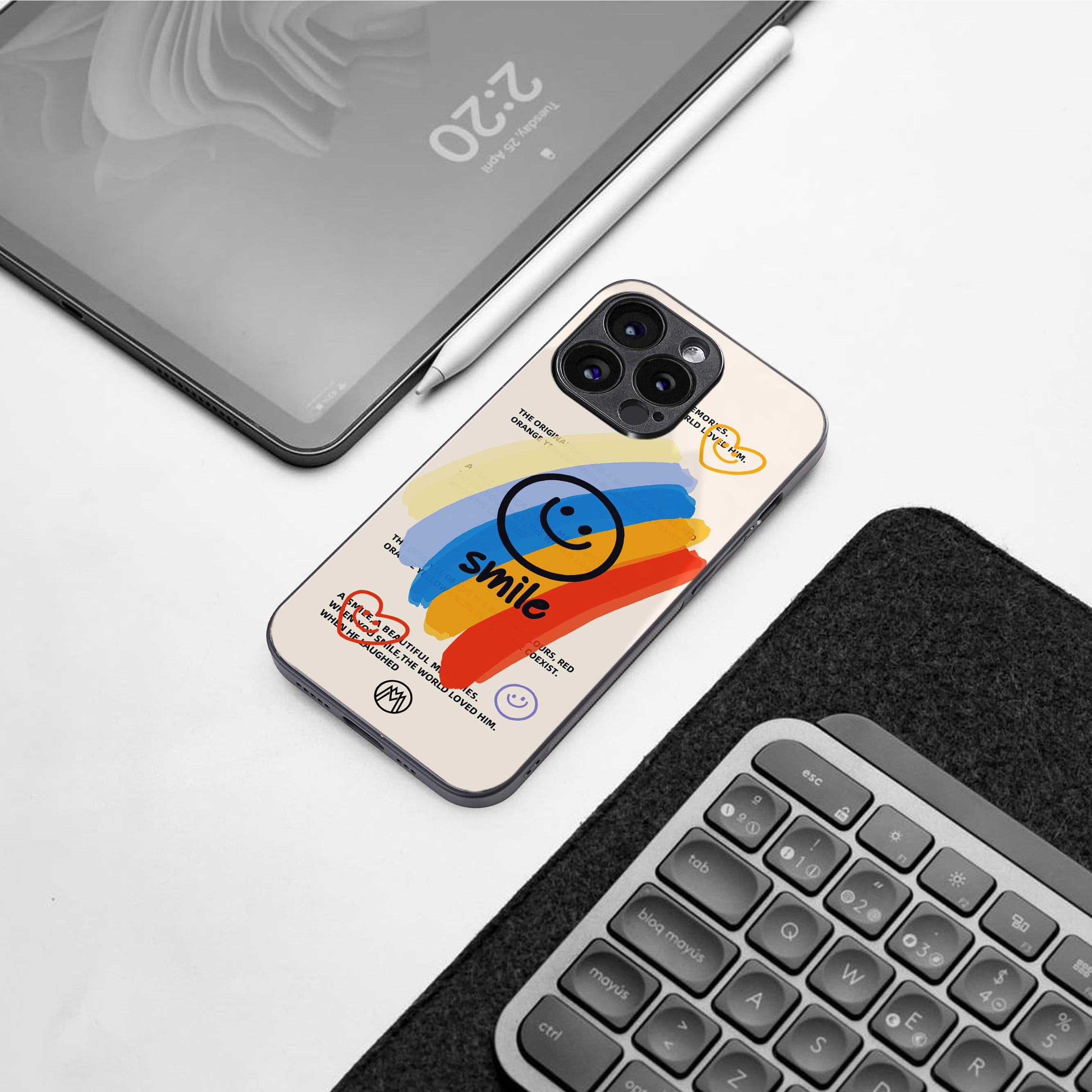 smile colourful back phone cover | glass case for iphone 15